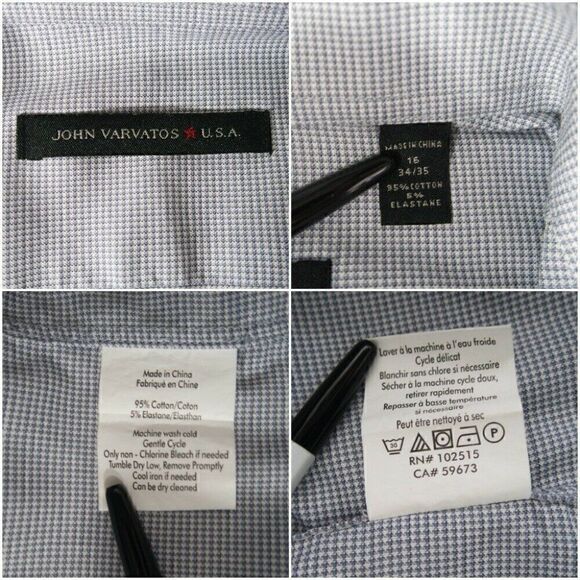 John Varvatos Star USA Mens Size 16 34/35 Gray White Oxford Button Up LS Shirt - Picture 9 of 12